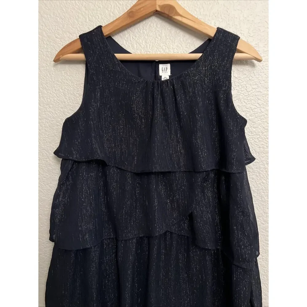 NEW GAP Girls Holiday Dress Party Pageant Occasion Navy Sparkle Tiered Sheath